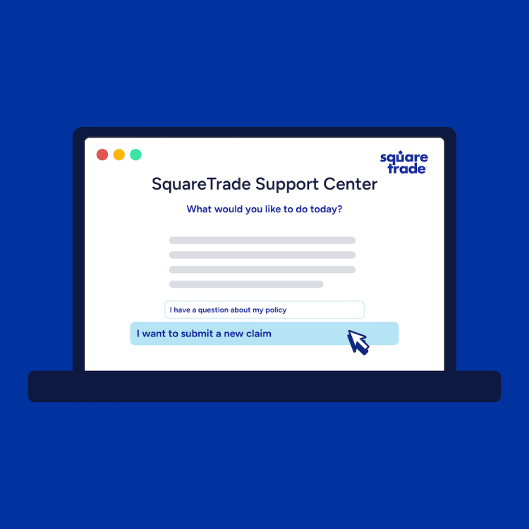 B&aelig;rbar, der viser hjemmesiden for SquareTrade supportcenter